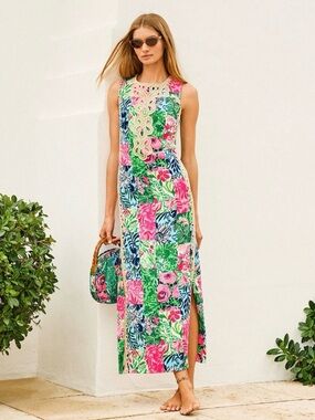 lilly pulitzer morgann maxi dress Pre-owned Lilly Pulitzer Morgann Maxi Aura Pink Leaf An Impression Size Xl In Multicolor